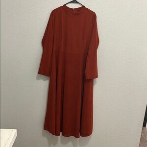 Elegant Rust Red Long Sleeve Dress